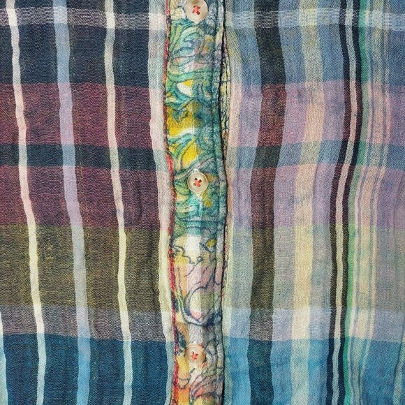Pilcro Anthropologie Women’s Top XS Multicolor Plaid Button Boho Crinkle Y2K - Picture 9 of 12